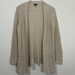 Talbots Womens Beige 100% Linen Open Front Cardigan Sweater Open Knit Petite M